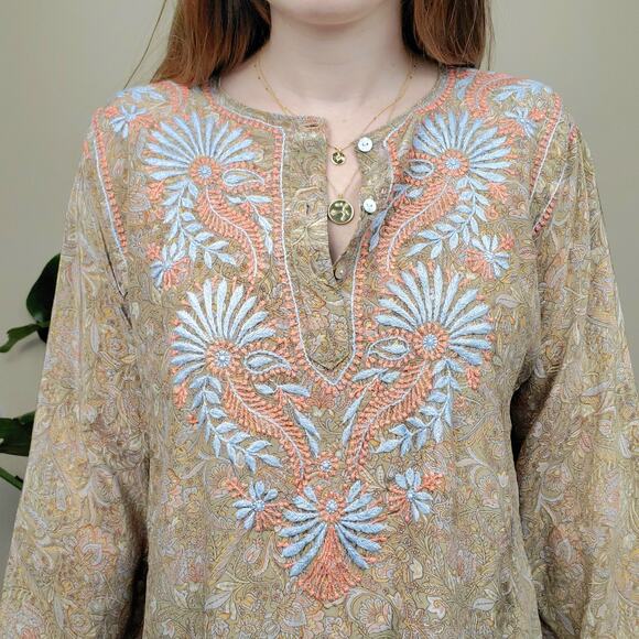 Tibet Arts Floral Paisley Embroidered Tunic Silk Small - Picture 4 of 5